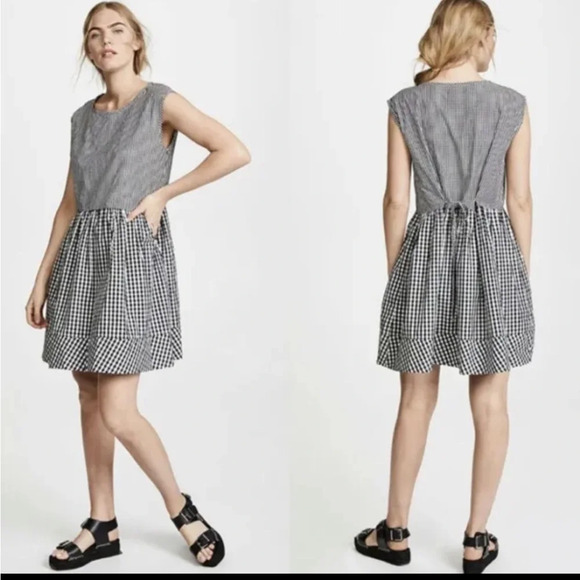 Madewell tie back gingham cotton summer mini dress XS black & white - Picture 1 of 6